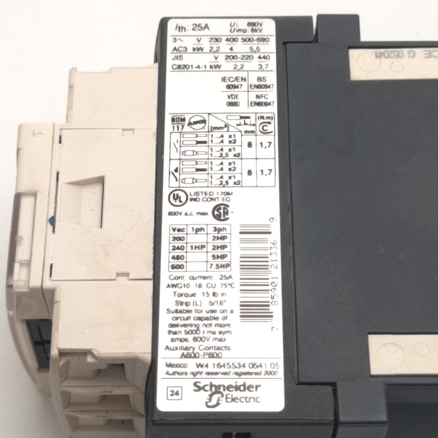 Used Schneider Electric LC1D09BD Square D Contactor 3P, 24v DC Control, w/ LAD4TBDL