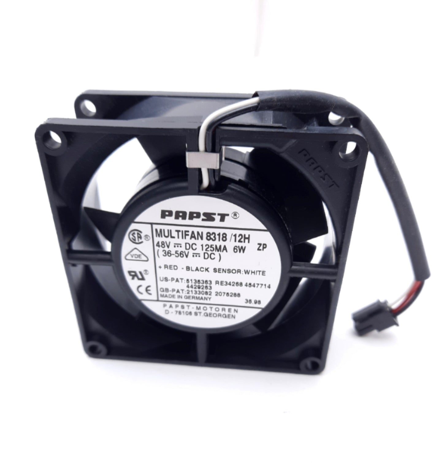 New EBM-Papst 8318/12H Axial Fan, 80 x 80 x 32mm, 31.8CFM, 36-56VDC 6W, 3-Wire