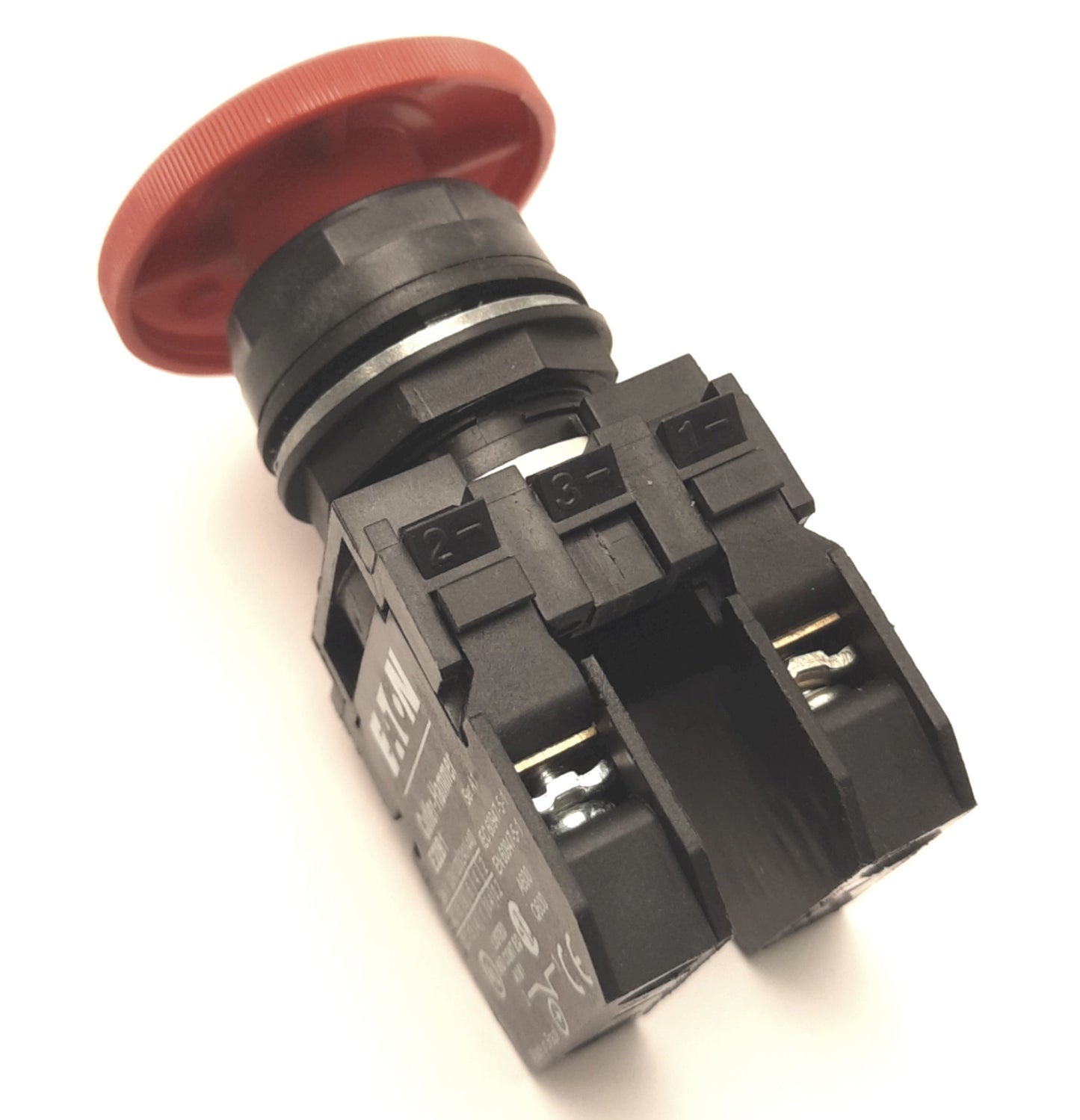 Used Eaton E22LLB2 Push/Twist To Release Operator, Red, 2NC, 40mm Dia, 22.5mm, E22B1