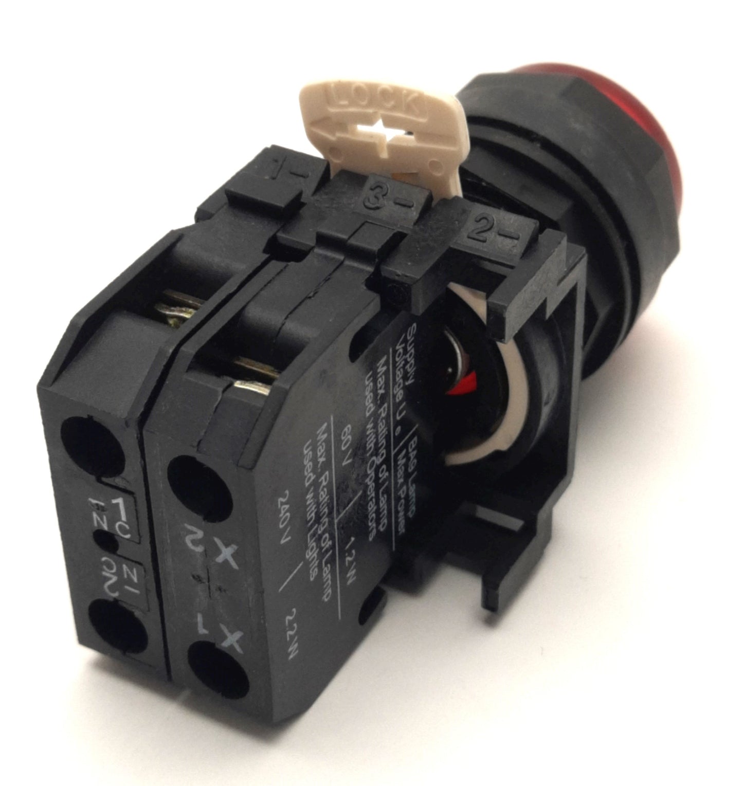 Used Eaton E22EB2 Illuminated Pushbutton With 1 NC Contact, Red, Momentary, 600v 10A