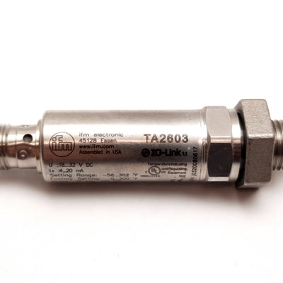 Used IFM TA2603 Temperature Transmitter, -58 to 302øF, Supply 18-32VDC, Output 4-20mA