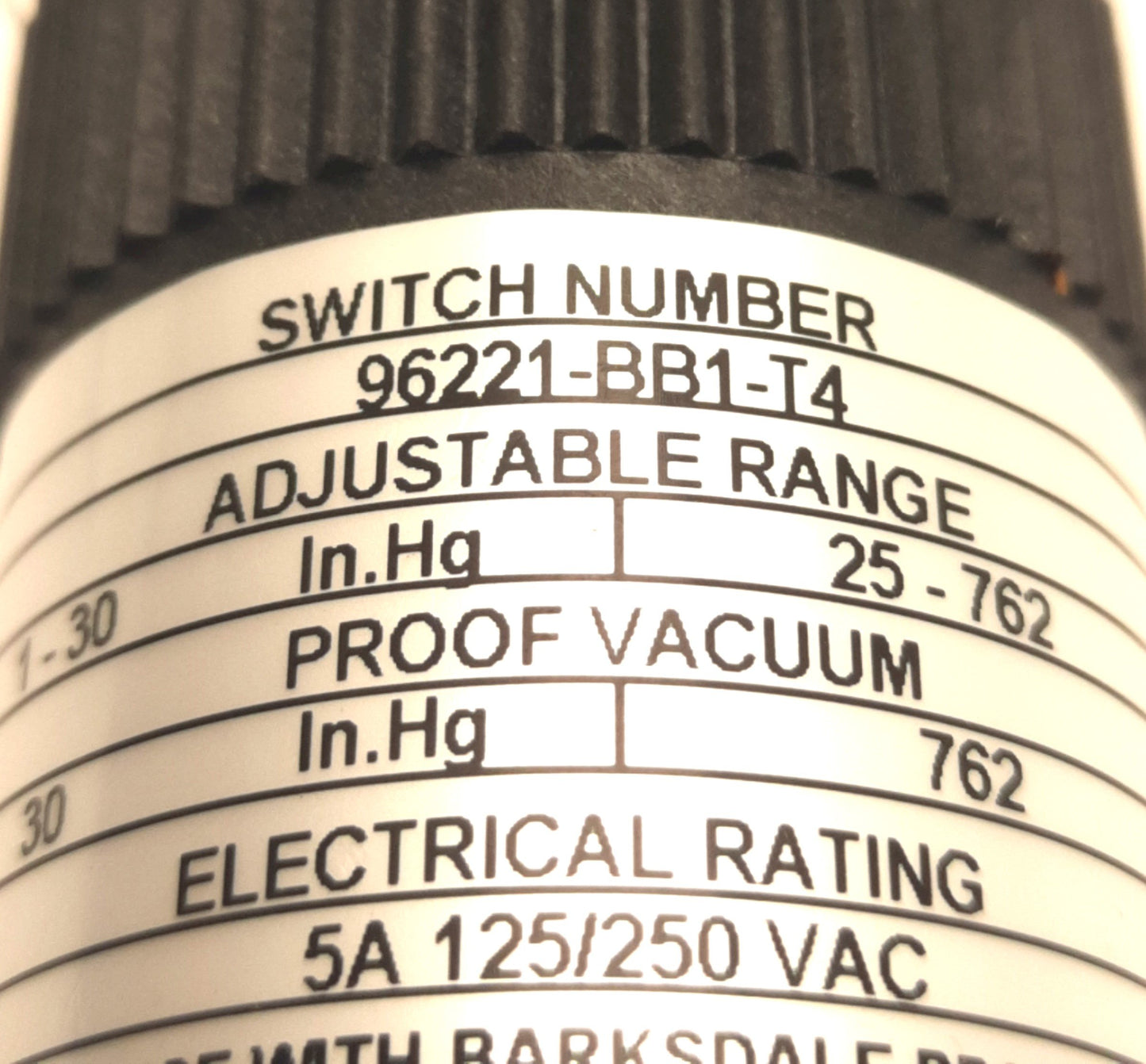Used Barksdale 96221-BB1-T4 Pressure Switch 1/4" NPT, 1-30 In.Hg., SPDT, *Cut Leads*