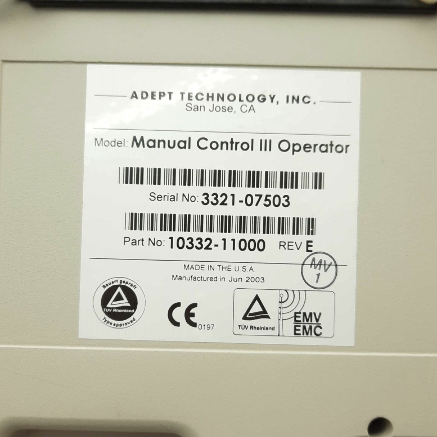 Used Adept 10332-11000 Rev E Manual Control III Operator Teach Pendant