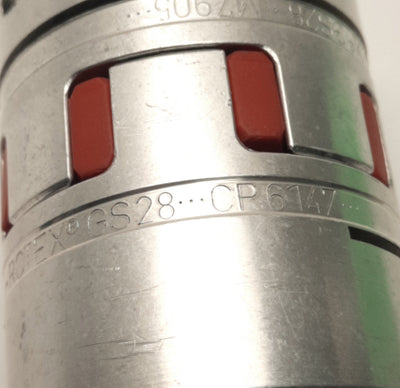 Used KTR GS28 Rotex Coupling, 20mm x 24mm Bore, Red Insert, 65mm OD, 3.5" Length