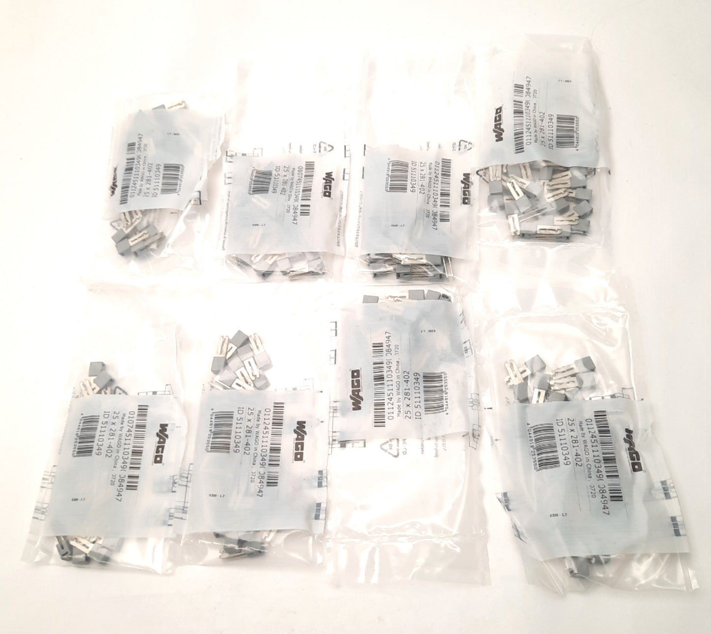 New Lot of 200 Wago 281-402 Gray Adjacent Jumper 32A, Insulated, Assignment 1-2