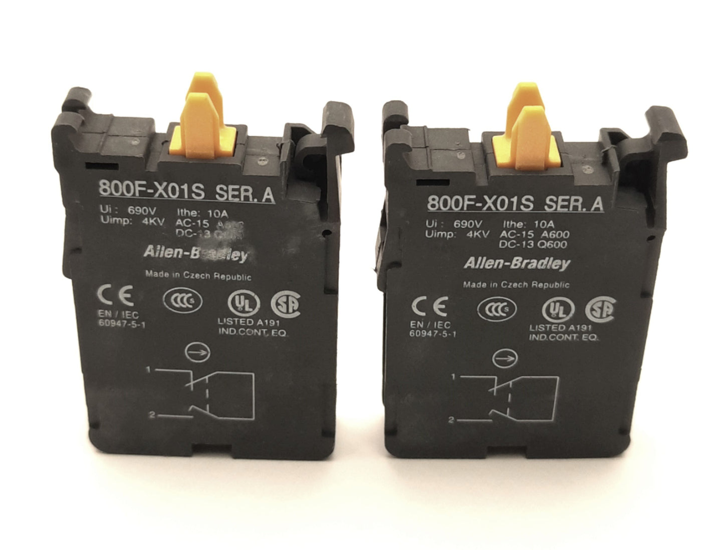 Used Lot of 2 Allen Bradley 800F-X01S Self Monitoring Contact Blocks Normally Closed