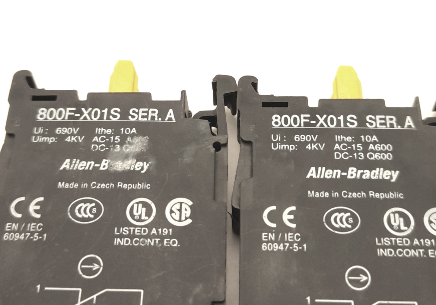 Used Lot of 2 Allen Bradley 800F-X01S Self Monitoring Contact Blocks Normally Closed