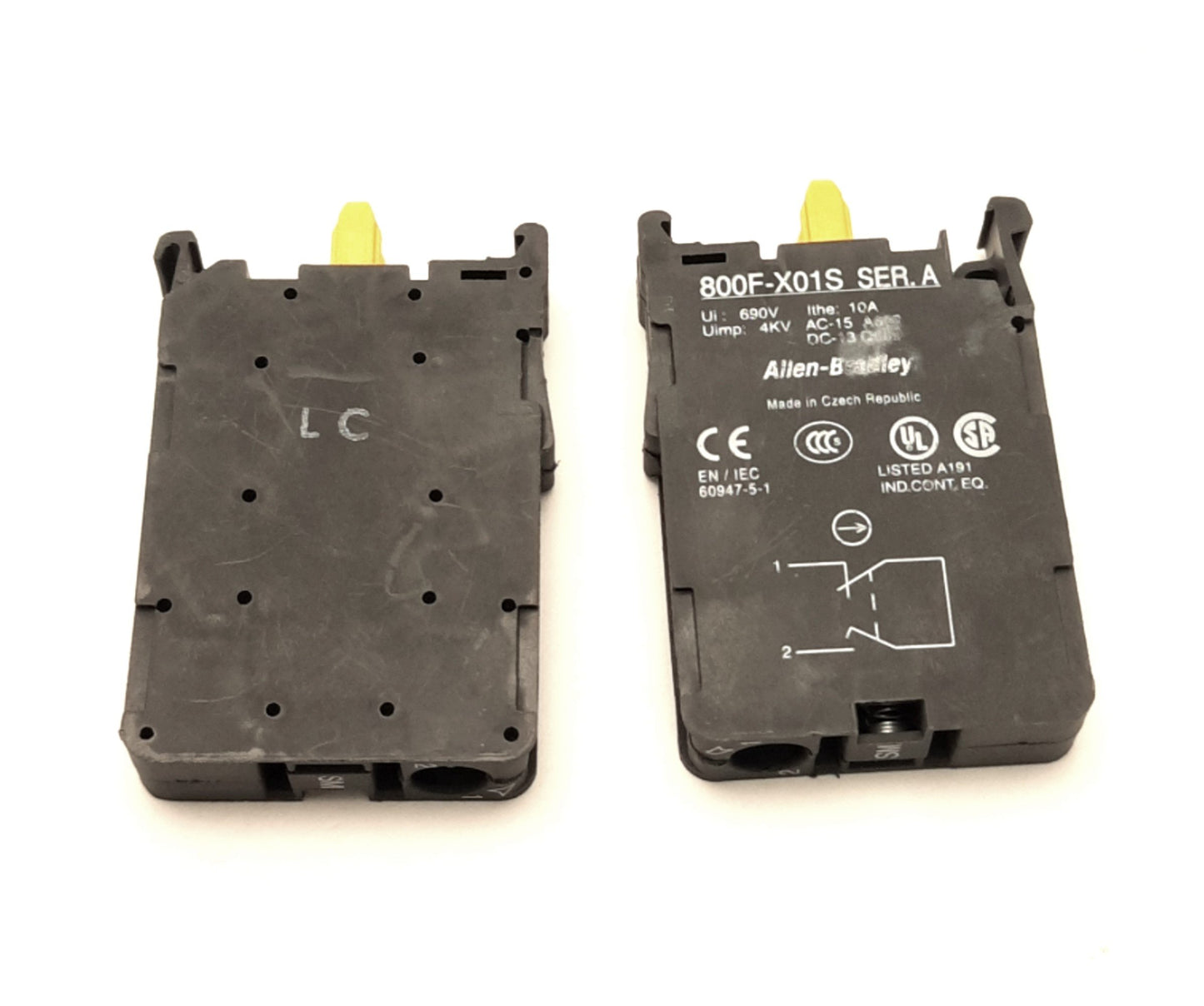 Used Lot of 2 Allen Bradley 800F-X01S Self Monitoring Contact Blocks Normally Closed
