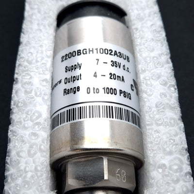 New Gems Sensors 2200BGH1002A3UB Pressure Transducer, 1/4" NPT, 0-1000Psi, 4-20mA
