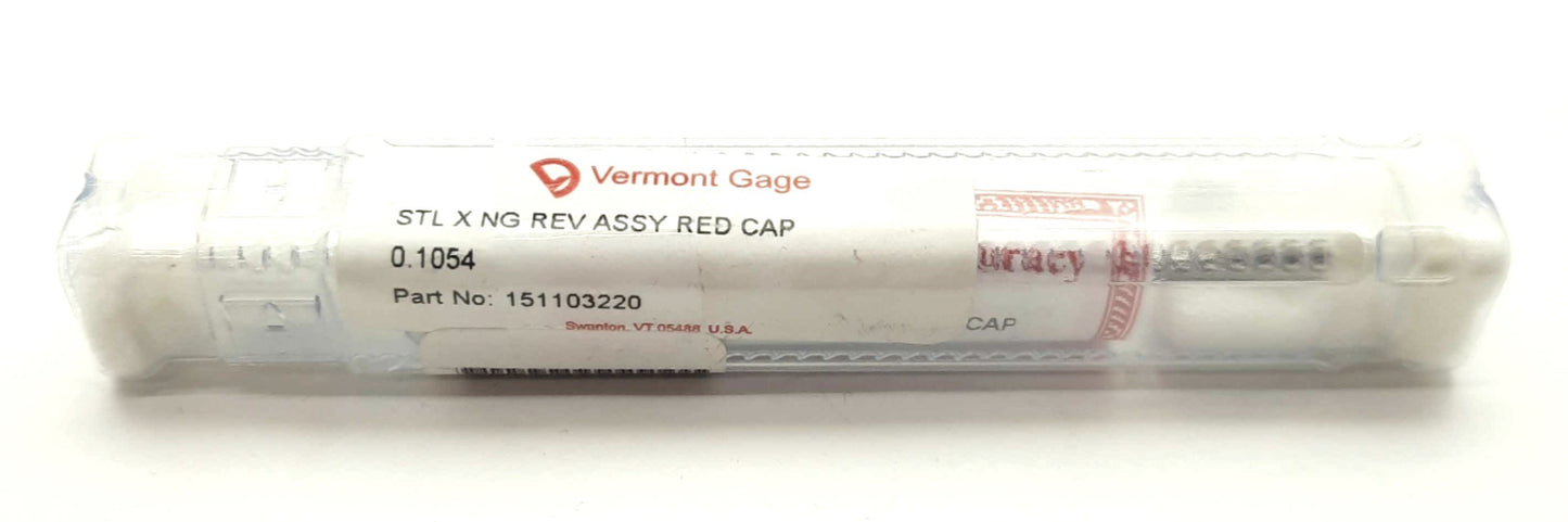 New Vermont Gage 151103220 Steel Class X NO-GO Pin/Plug Gage, 0.1054" Diameter, Red