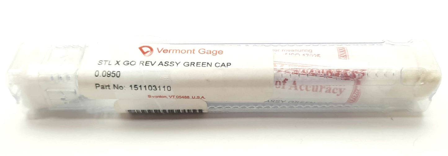 New Vermont Gage 151103110 Steel Class X GO Pin/Plug Gage, 0.0950" Diameter, Green
