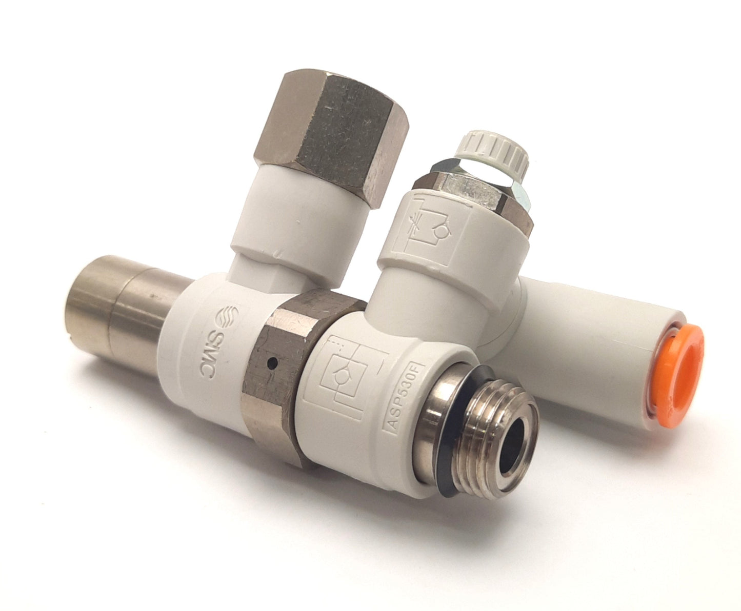 New – Open box SMC ASP530F-U03-11-X352 Speed Control W/ Check Valve, 3/8" Tube to 3/8" G Thread