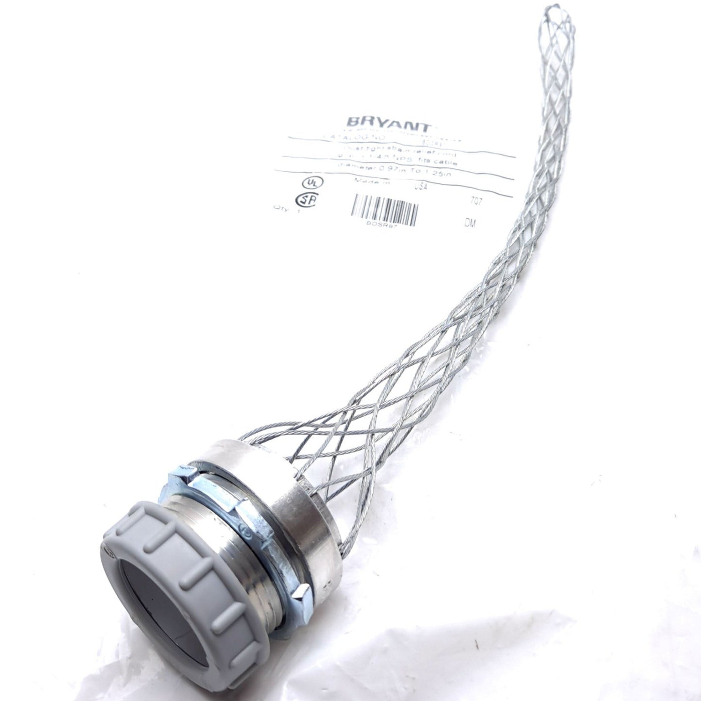 New Bryant BDSR97 Dust Tight Strain Relief, Fits 0.97-1.25", 1-1/4" NPS Male, 9" L
