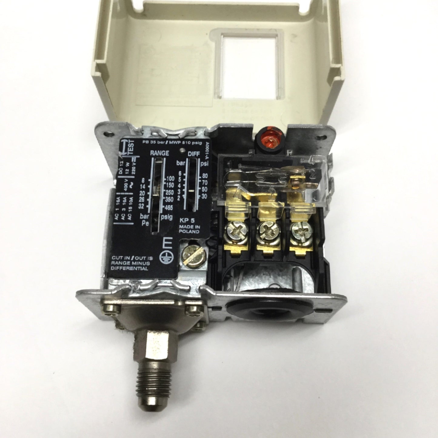 Used Danfoss KP5 Pressure Control Switch SPDT, 8-32 bar Range, 1.8-6 bar Differential