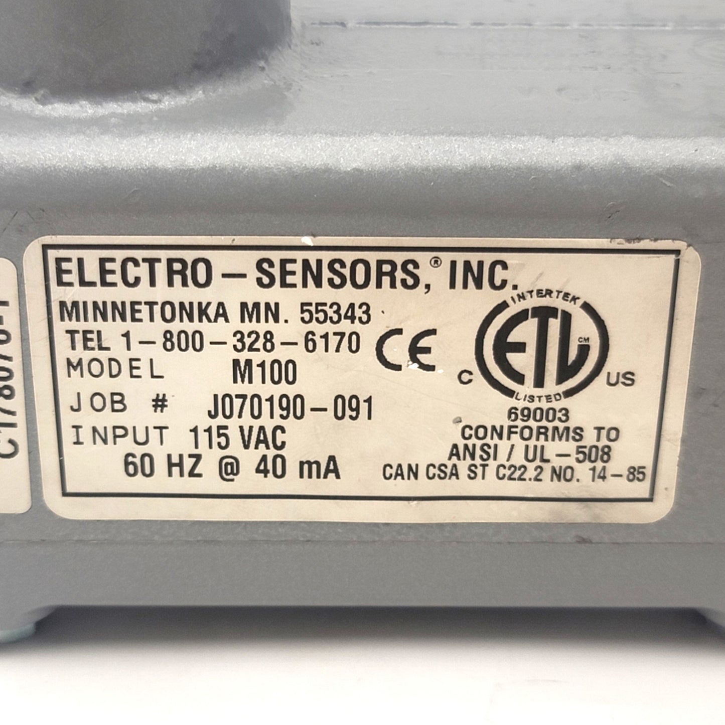 New Electro Sensors M100 Shaft Speed Switch, Input: 115VAC, NPN SPDT, 270°