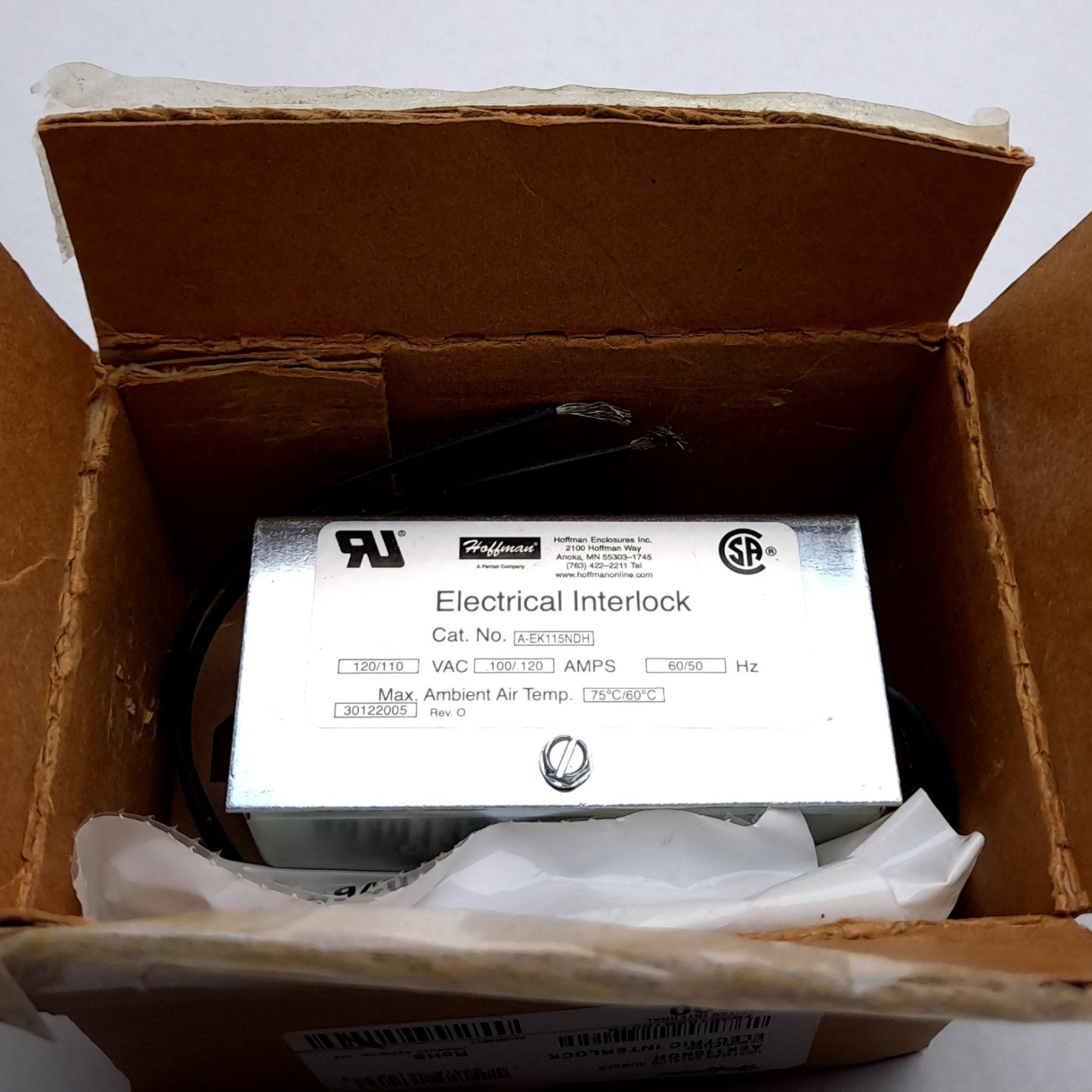 New – Open box Hoffman A-EK115NDH Electrical Interlock 120/110 VAC .100/.120 Amps 75°C/60°C