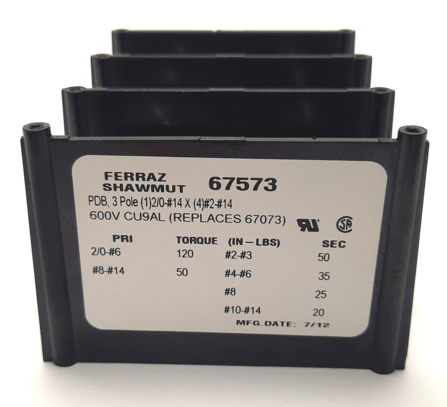 New Mersen 67573 / MPDB67573 Intermediate Power Distribution Block, 3P, 200A Max
