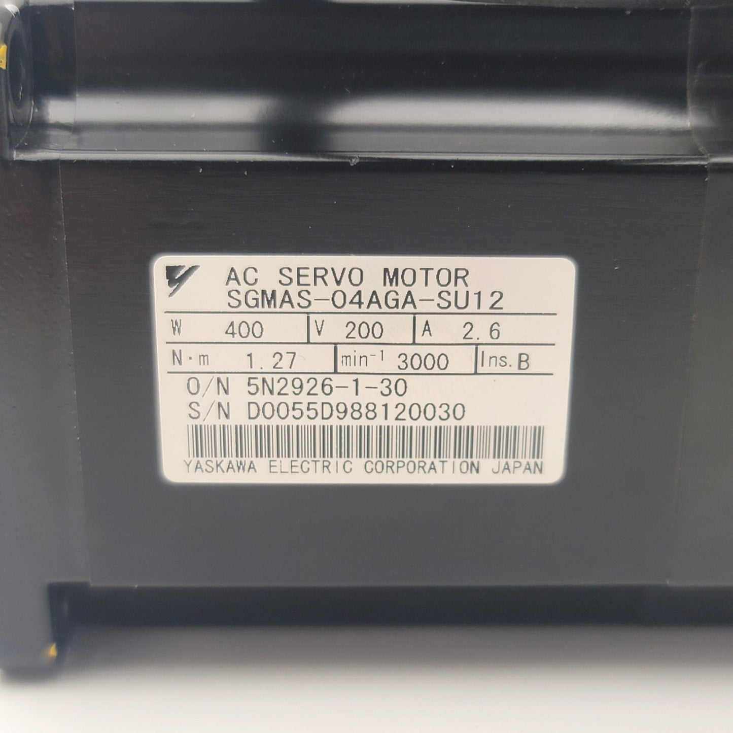 Used Yaskawa SGMAS-04AGA-SU12 Sigma AC Servo Motor 200VAC, 400W, 3000RPM, 60mm Frame