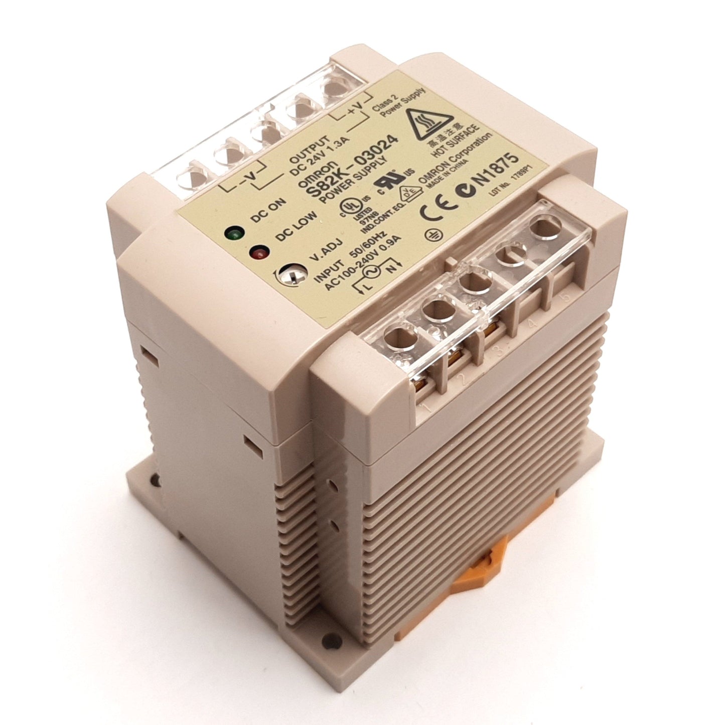 Used Omron S82K-03024 Power Supply, Input: 100-240VAC 0.9A, Output: 24VDC 1.3A