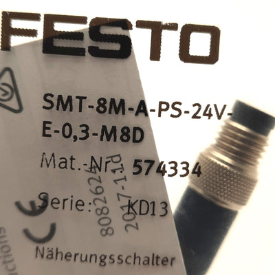 New Festo SMT-8M-A-PS-24V-E-0,3-M8D Proximity sensor 24v, PNP NO, 0.3m Cable, M8