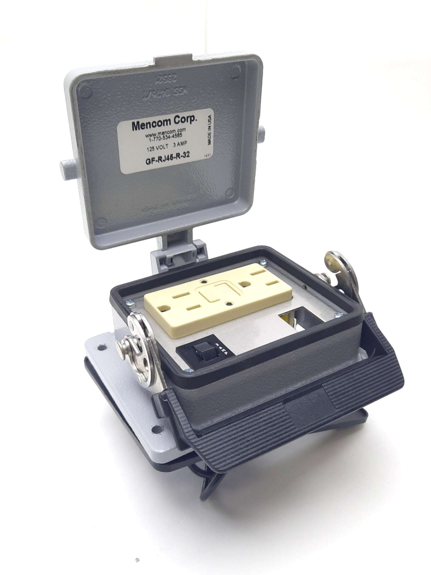 New Mencom GF-RJ45-R-32 Panel Interface Connector W/GFCI Duplex Outlet 125V 3A