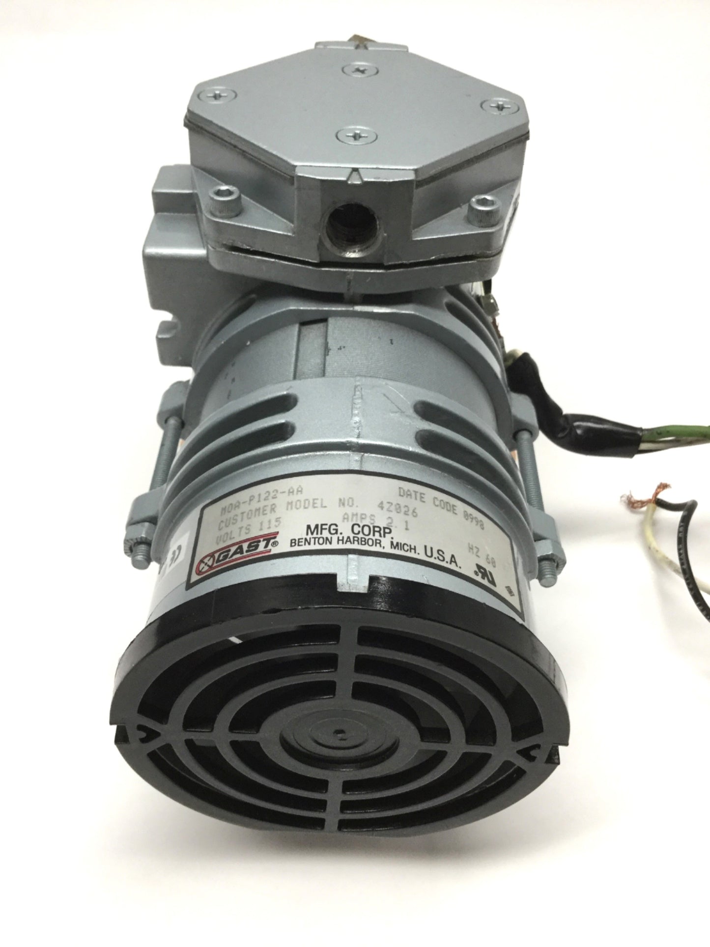 Used Gast MOA-P122-AA Diaphragm Compressor Vacuum Pump 1/16HP, 115VAC 60Hz