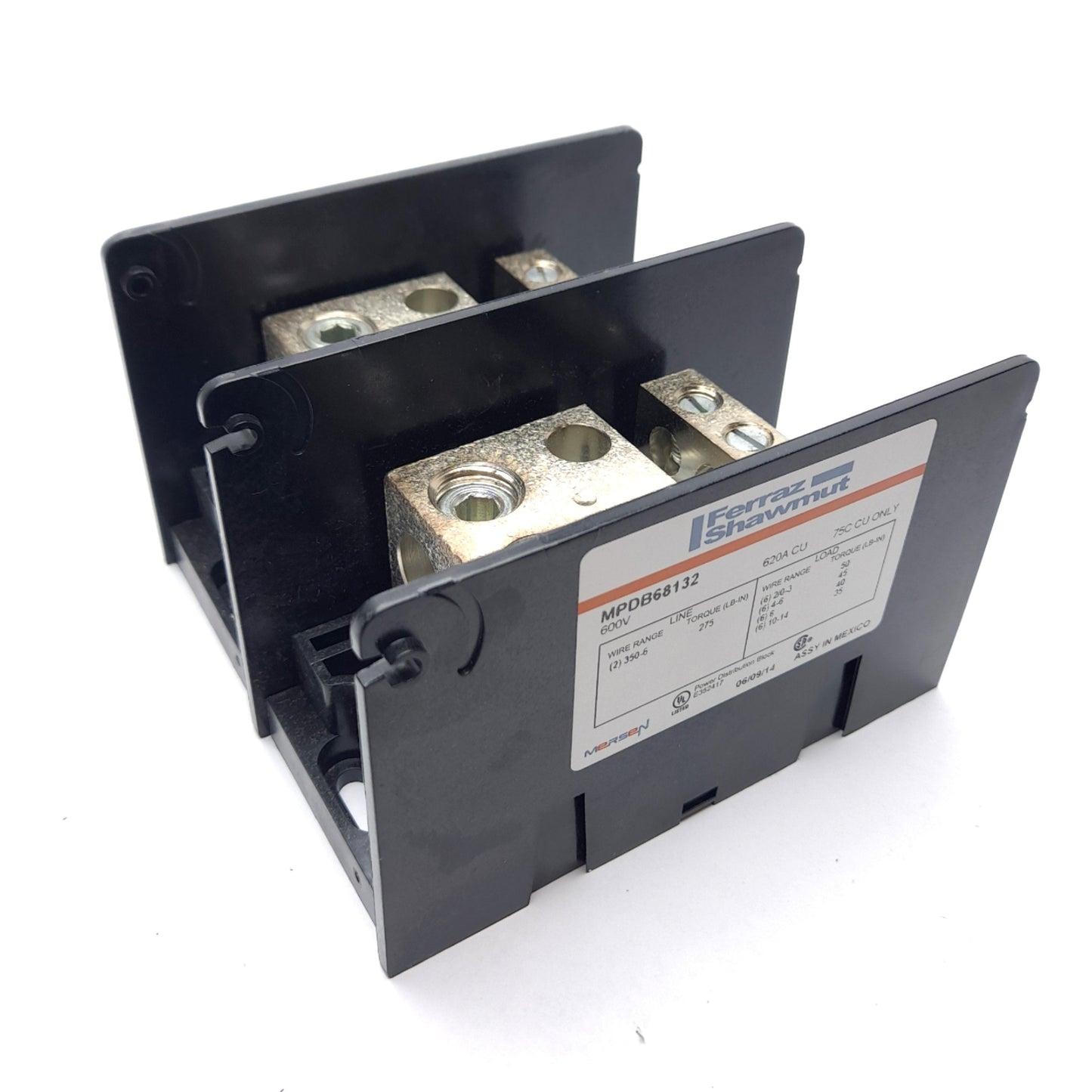 New Mersen Ferraz Shawmut MPDB68132 Power Distribution Block 2-Poles, 600V 620A, 2x6