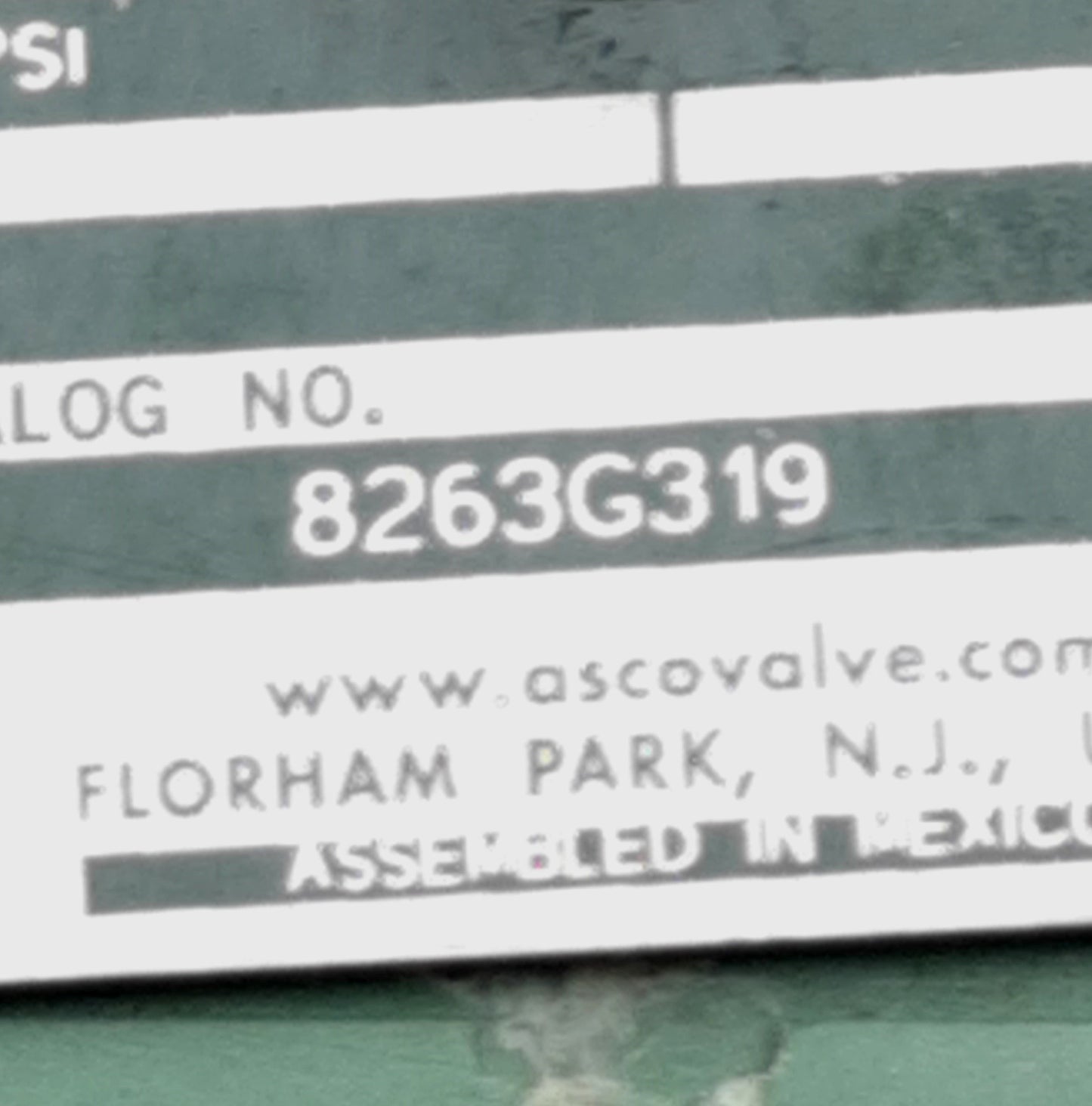 Used ASCO 8263G319 Solenoid Valve, 240VAC Coil, 100psi max Oil, 100psi Max H2O