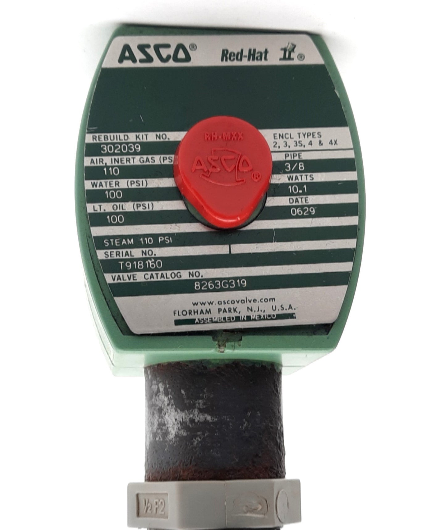 Used ASCO 8263G319 Solenoid Valve, 240VAC Coil, 100psi max Oil, 100psi Max H2O