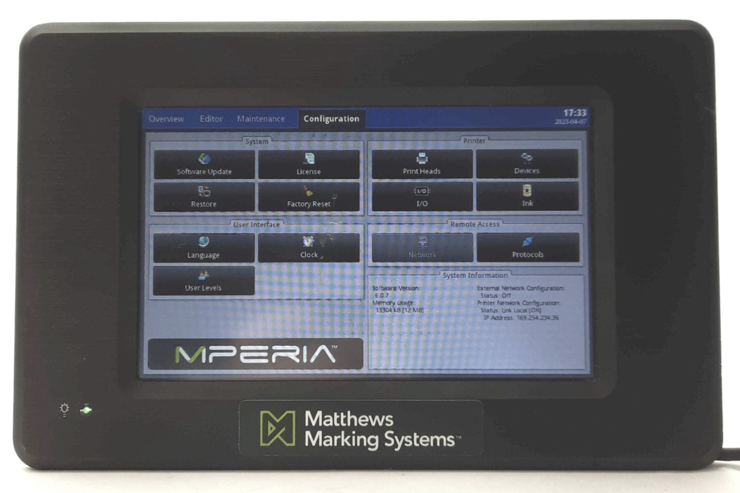 Used Mathews Marking System 41208404 Touch Panel PC, 7", 24VDC for 41204981 *Damage*