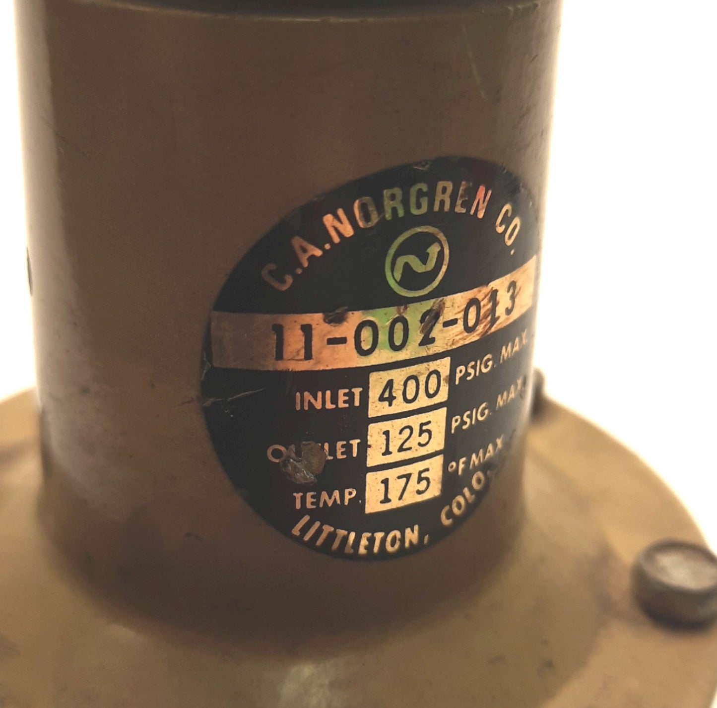 Used CA Norgren 11-002-013 Precision Regulator 125Psi Outlet Max, 400Psi Max Inlet