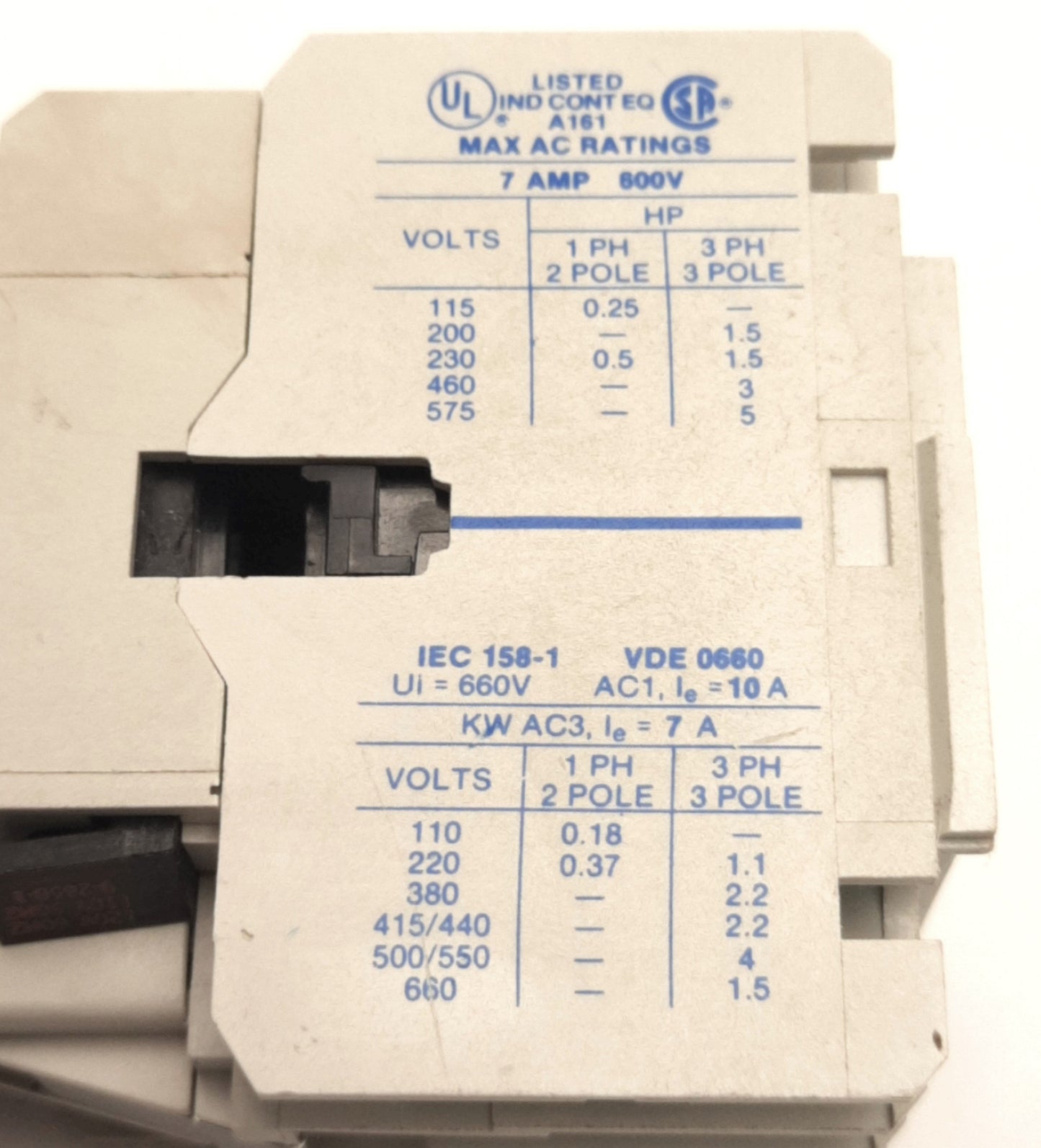 Used Cutler Hammer CE15AN3 Contactor 7A 3Pole, 120VAC Coil, 1 NO, 1/4HP Max