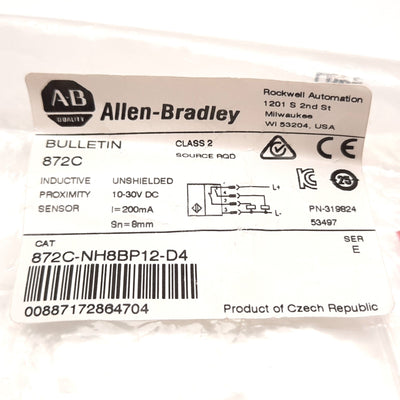 New Allen Bradley 872C-NH8BP12-D4 Inductive Proximity Sensor, 8mm, 10-30VDC