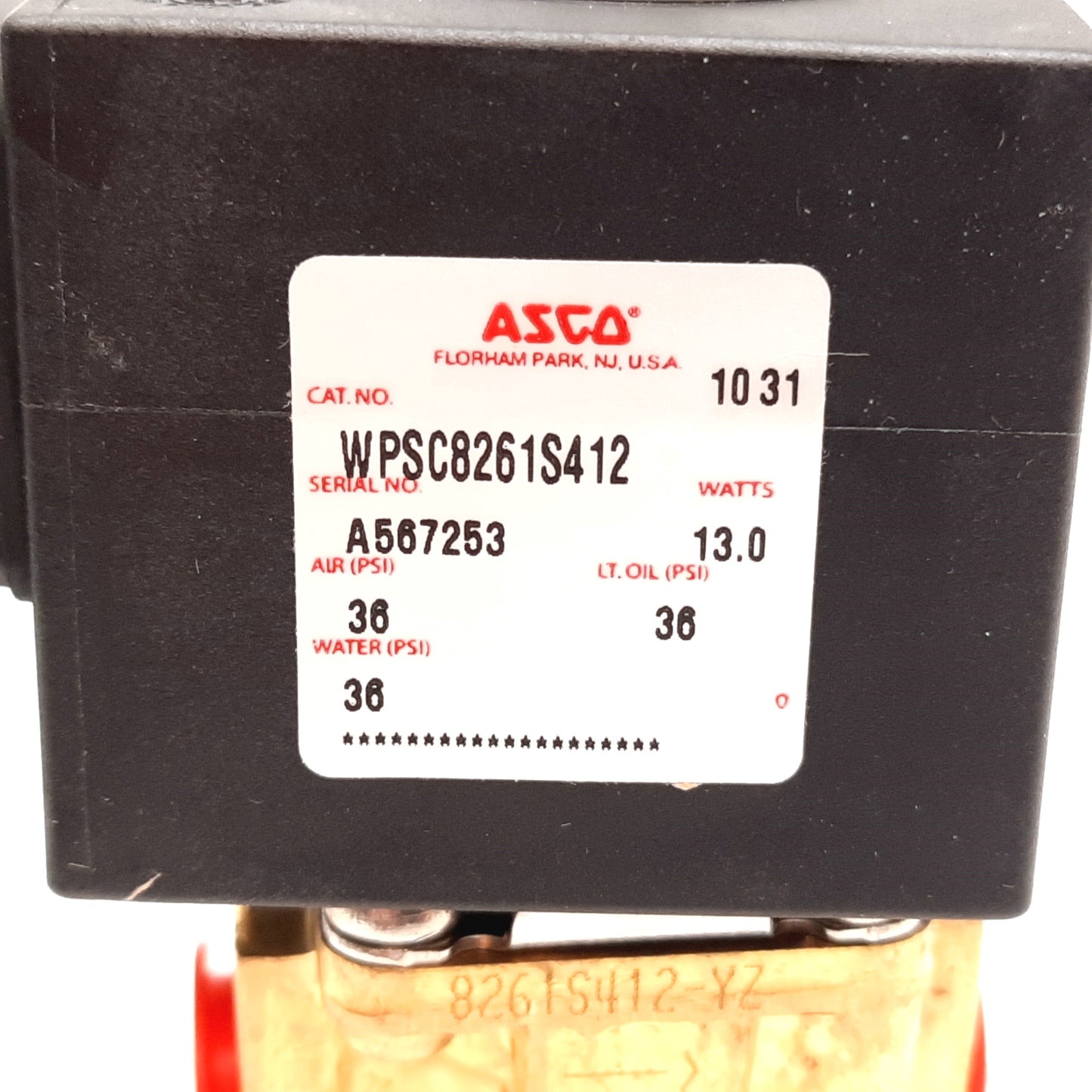 New Asco WPSC8261S412 Solenoid Valve, 2-Way N/C, Coil: 24VDC, 36psi Max, 1/4" NPT