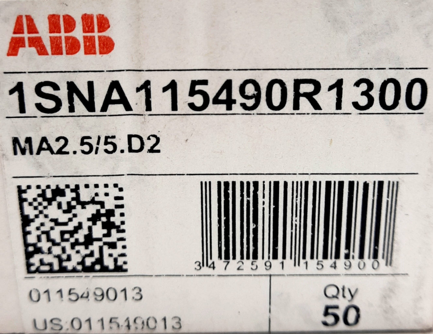 New Lot of 50 ABB 1SNA115490R1300 MA2.5/5.D2 Terminal Block, 2 Pole, 630V, 24A