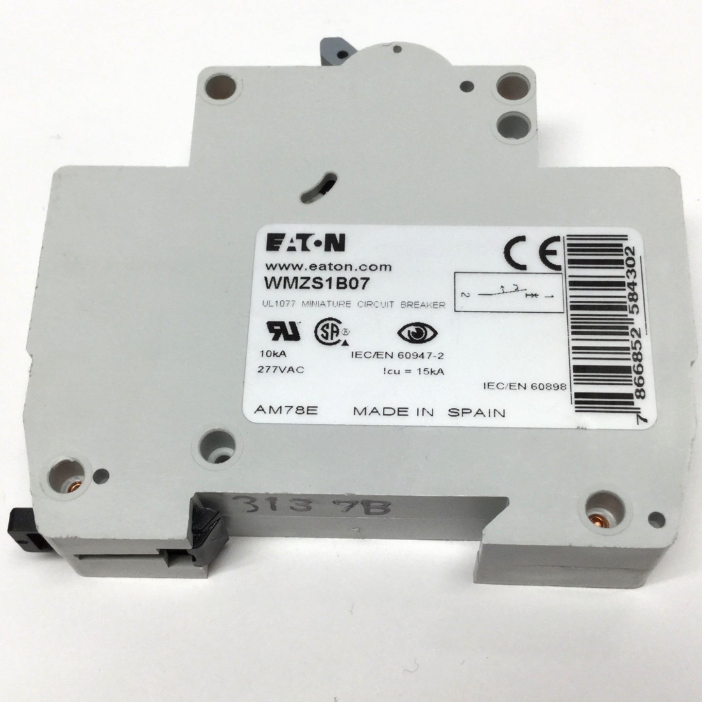 Used Eaton WMZS1B07 Thermal Magnetic Circuit Breaker, B-Curve 1-Pole, 7A, 277VAC