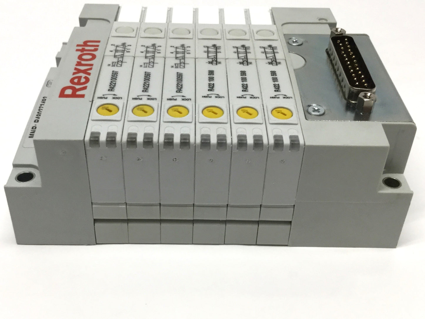 Used Rexroth LS04 D-Sub Manifold w/ 6x Solenoid Valves 5-Port 2-Position, 24VDC Coil