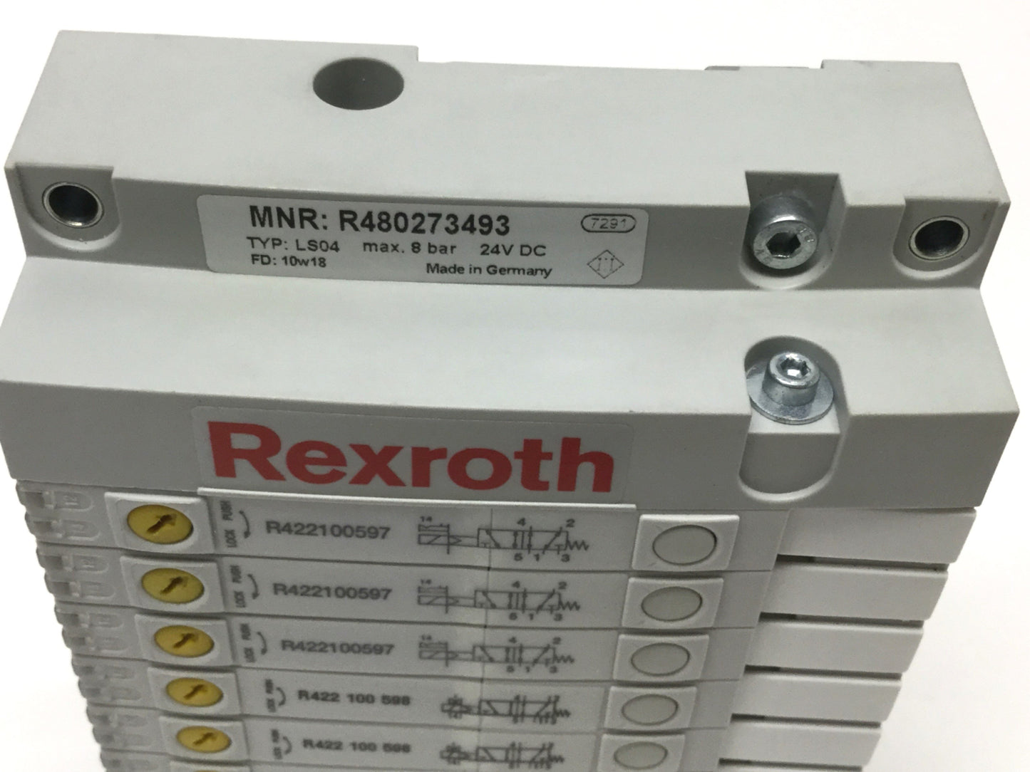 Used Rexroth LS04 D-Sub Manifold w/ 6x Solenoid Valves 5-Port 2-Position, 24VDC Coil