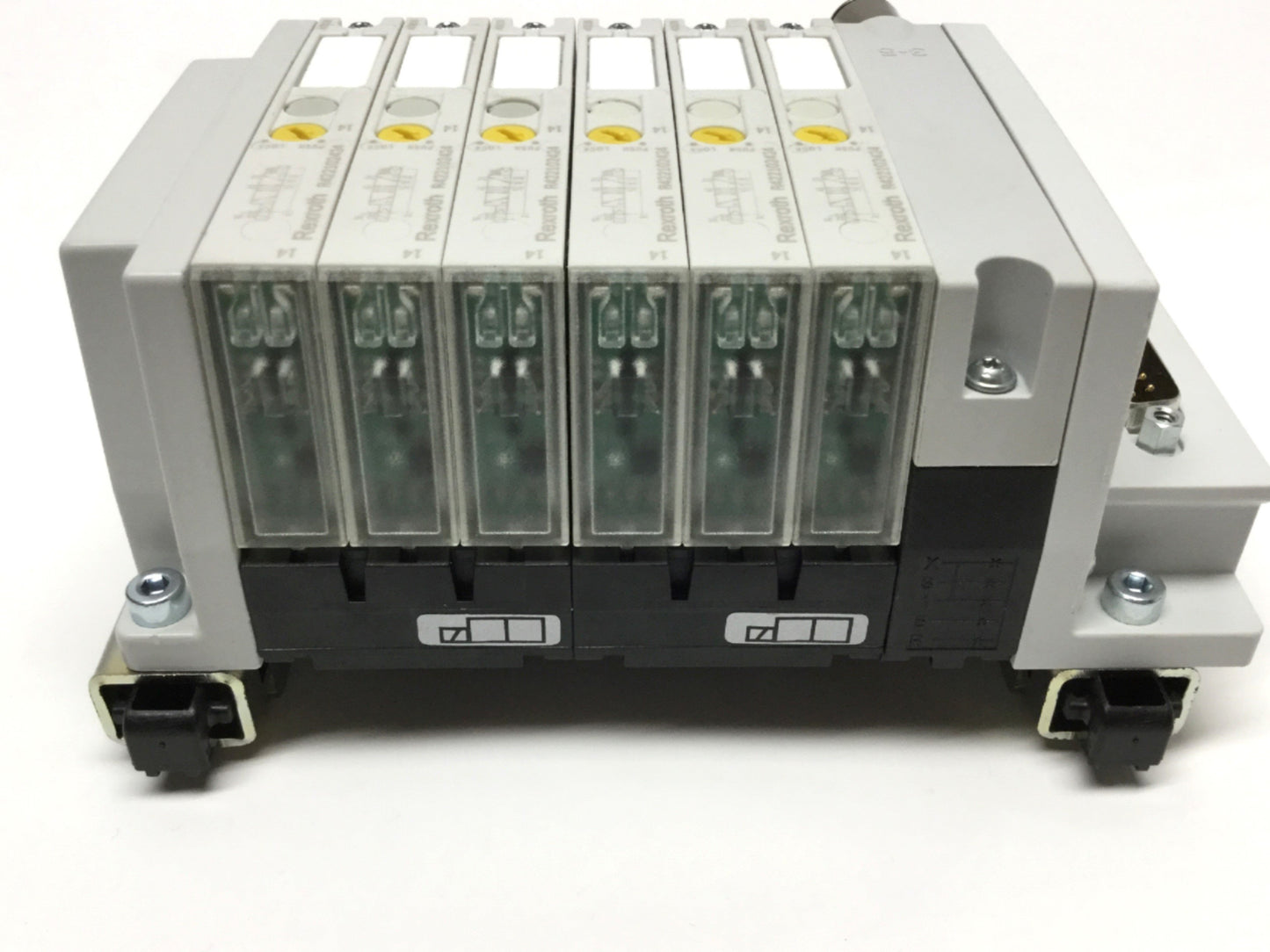 Used Rexroth AV03 D-Sub Manifold w/ 6x Solenoid Valves 5-Port 2-Position, 24VDC Coil
