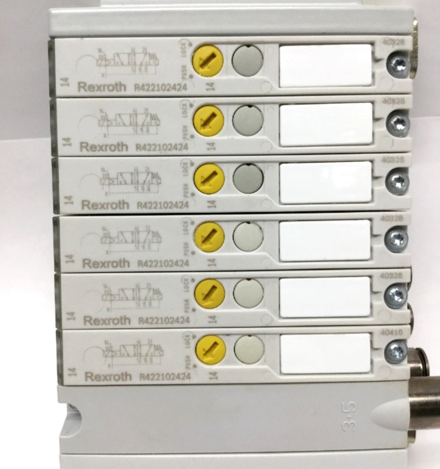 Used Rexroth AV03 D-Sub Manifold w/ 6x Solenoid Valves 5-Port 2-Position, 24VDC Coil