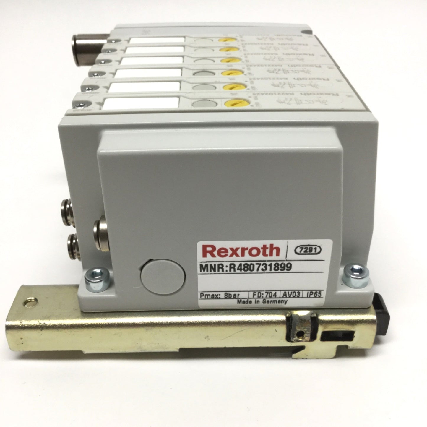 Used Rexroth AV03 D-Sub Manifold w/ 6x Solenoid Valves 5-Port 2-Position, 24VDC Coil