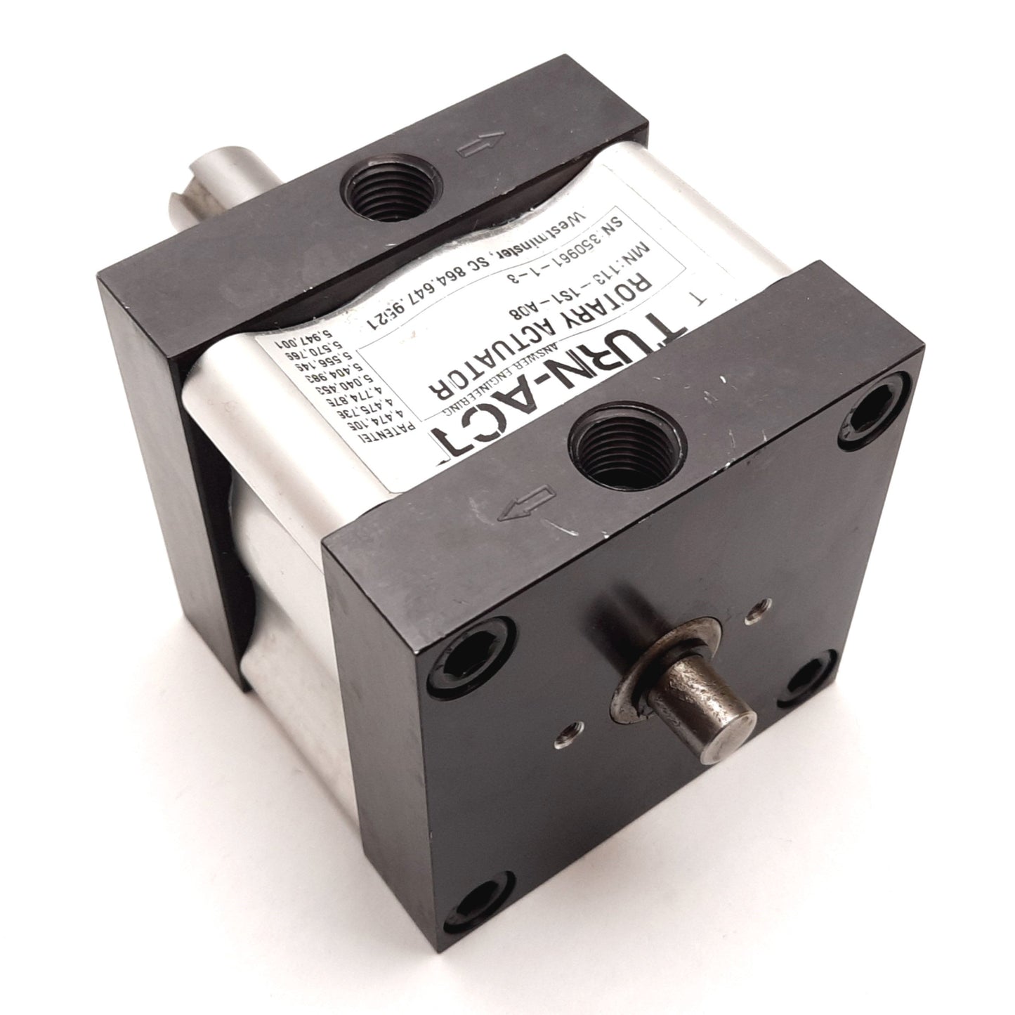 Used Turn-Act 113-1S1-A08 Rotary Actuator, 180°, 35-200psi, 1/4" NPT, 3/4" Shaft