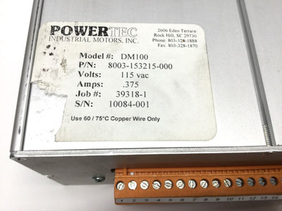 Used Powertec DM100 DIGIMAX Brushless DC Motor Digital Speed/Ratio Controller 115VAC