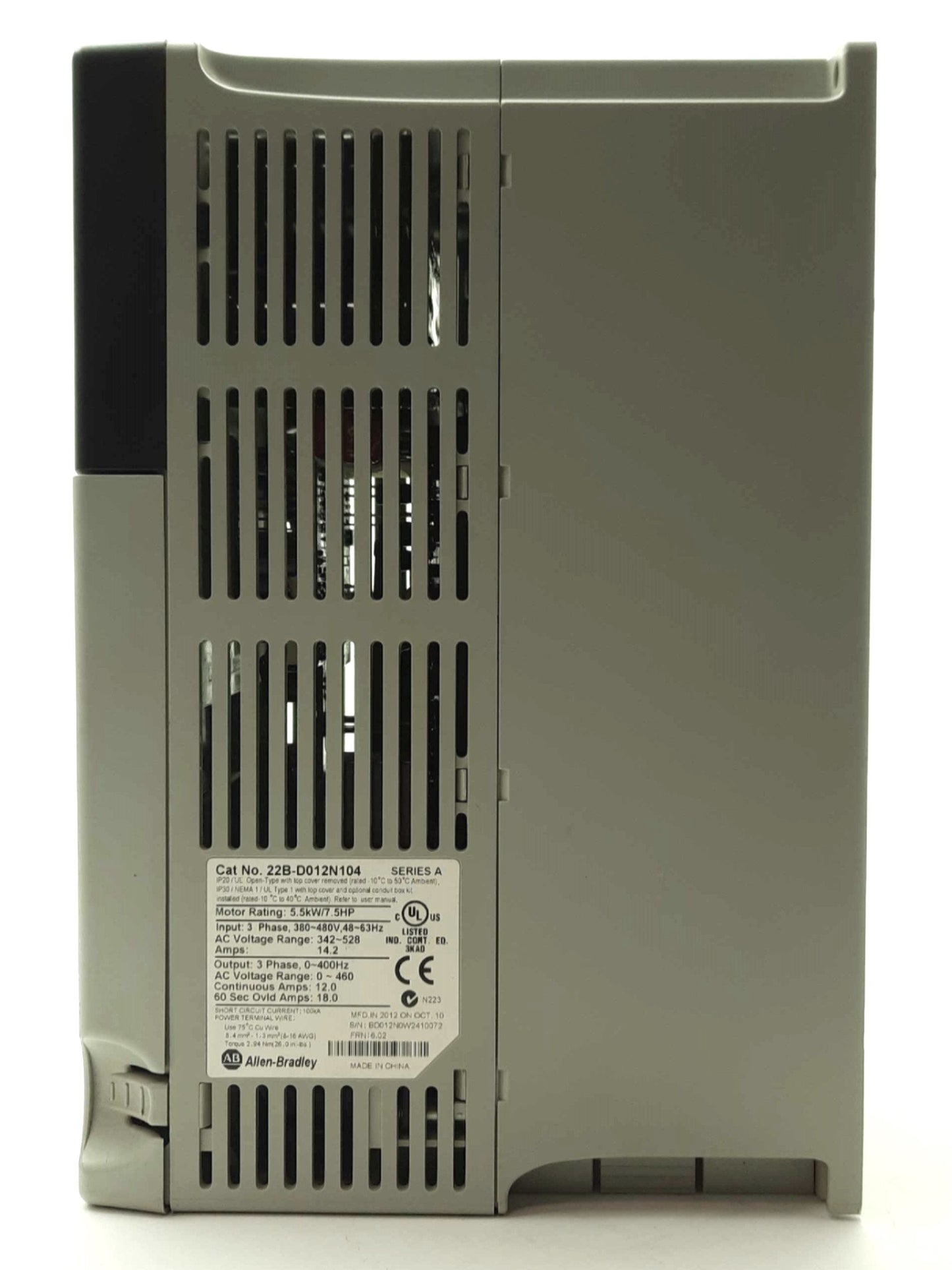 Used Allen Bradley 22B-D012N104 Series A Powerflex 3PH AC Drive 7.5HP 0-460V 12A 480V