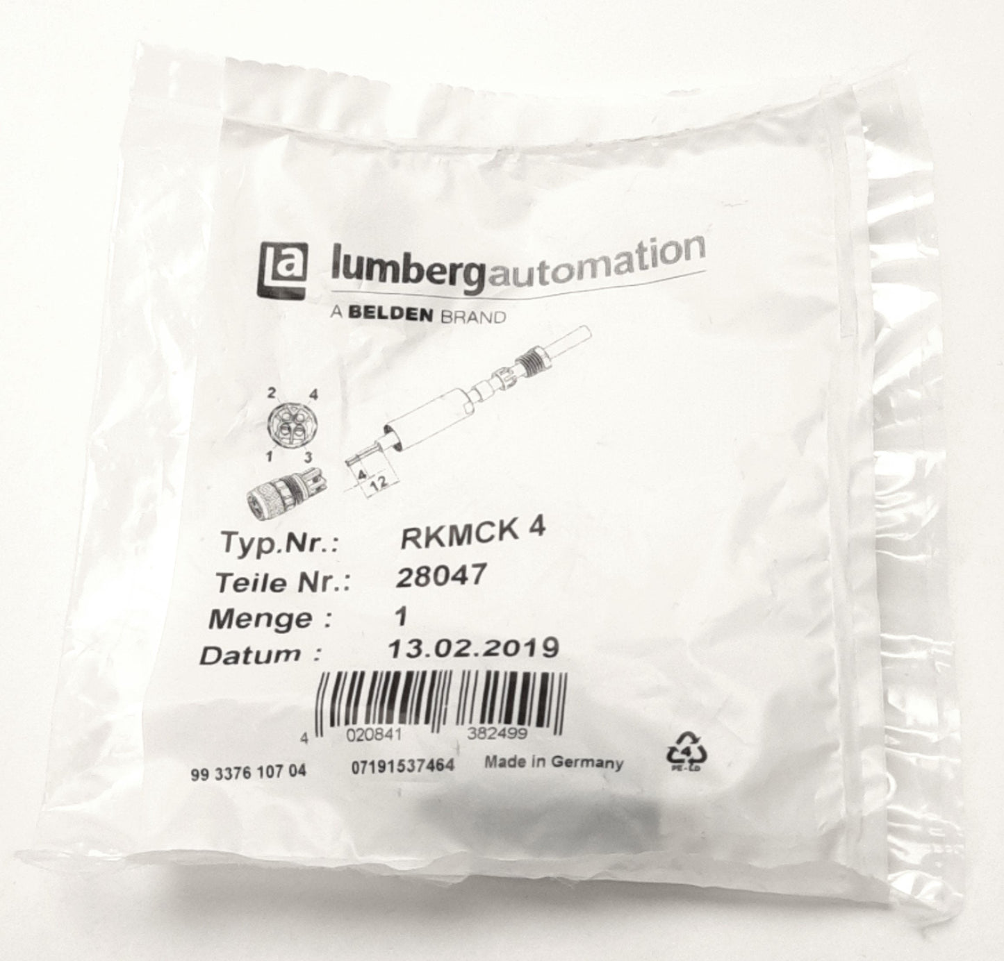New Lumberg Automation RKMCK 4 Field Attachable Connector, Female 4-Pin M8, 3.5-5mm