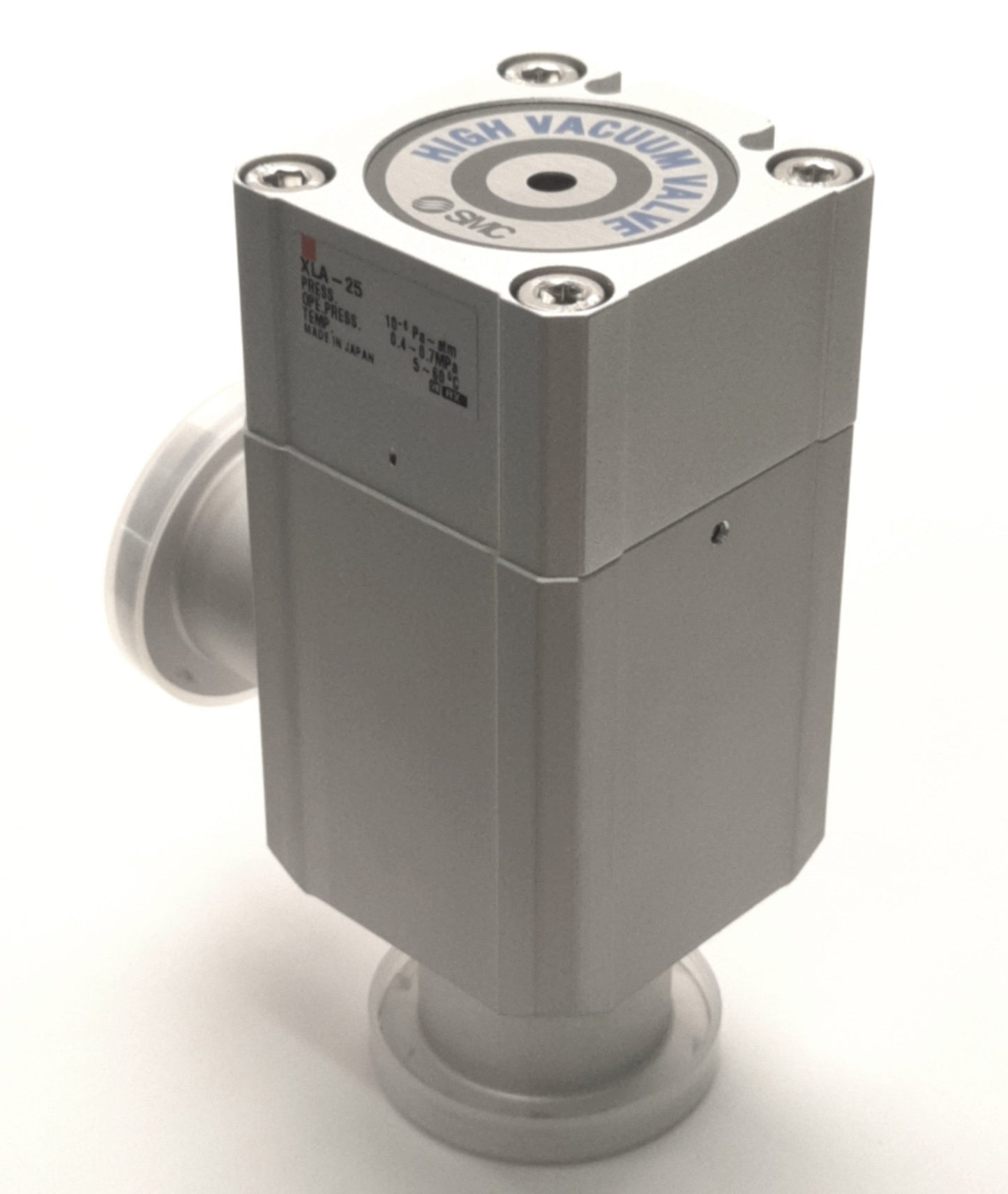 New – Open box SMC XLA-25 Angled Vacuum Valve, NC, KF 25 Flange, 5-60°C, 0.4-0.7MPa, M5 Port