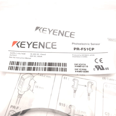 New Keyence PR-F51CP Photoelectric Sensor, Thrubeam, 0.6m, 10-30VDC, PNP, 4-Pin M8