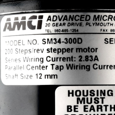 New AMCI SM34-300D Stepper Motor, 2-Phase, 200 Steps, 2.83A, 12mm Shaft, NEMA34