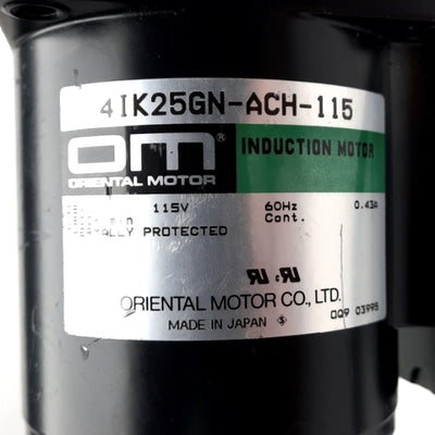 Used Oriental Motor 4IK25GN-ACH-115 Induction Motor, 25W, 115V, 0.43A, 1500r/min