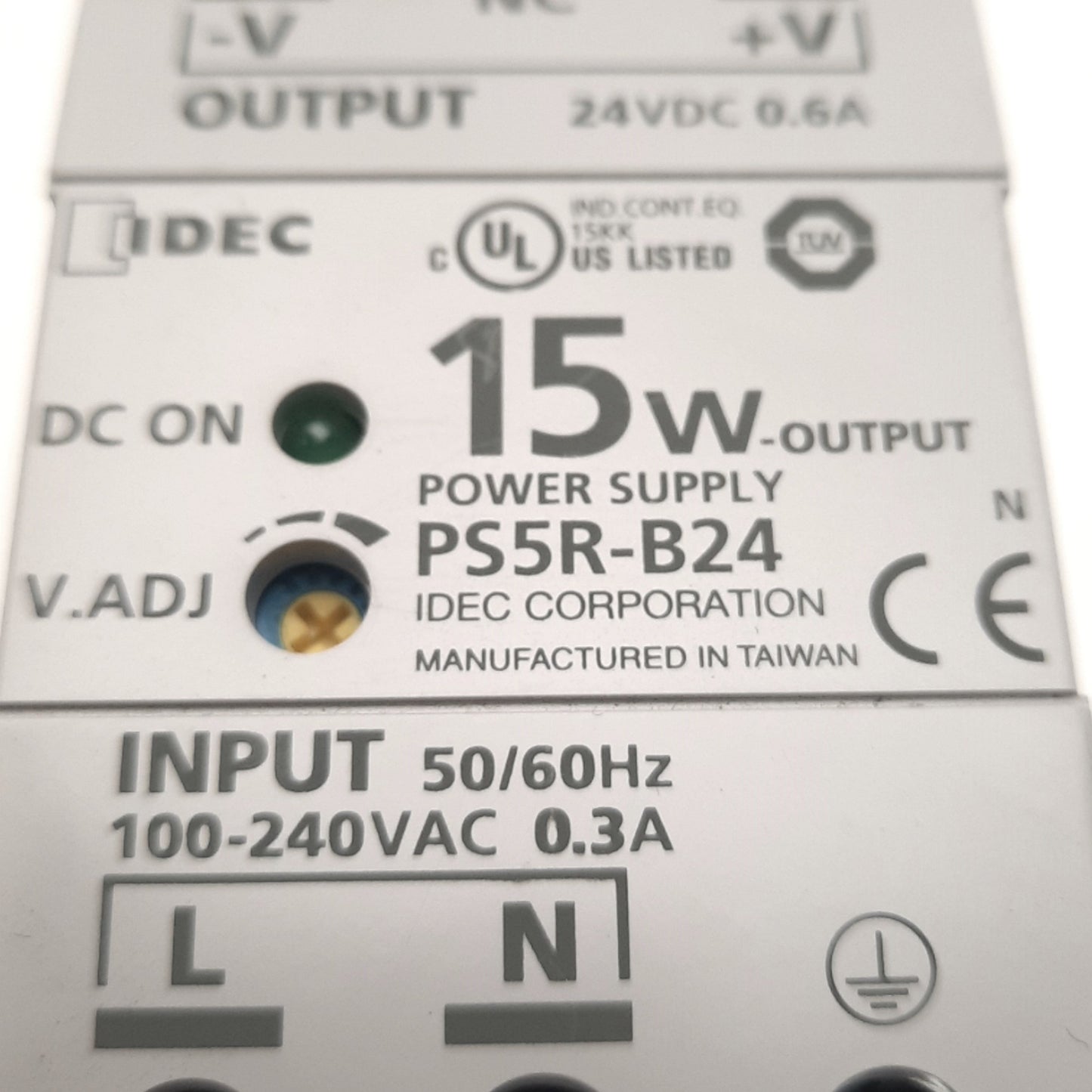 Used Idec PS5R-B24 DIN Rail Power Supply 100-240v AC Input, 24v DC 0.6A Output